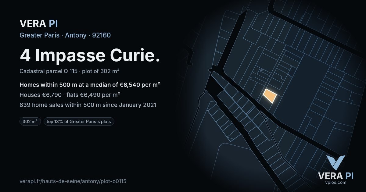 4 Impasse Curie, Antony at night – the plot lit, the parcels around coloured by the prices near them