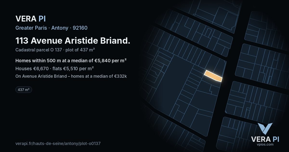 113 Avenue Aristide Briand, Antony at night – the plot lit, the parcels around coloured by the prices near them