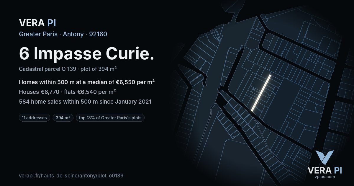 6 Impasse Curie, Antony at night – the plot lit, the parcels around coloured by the prices near them