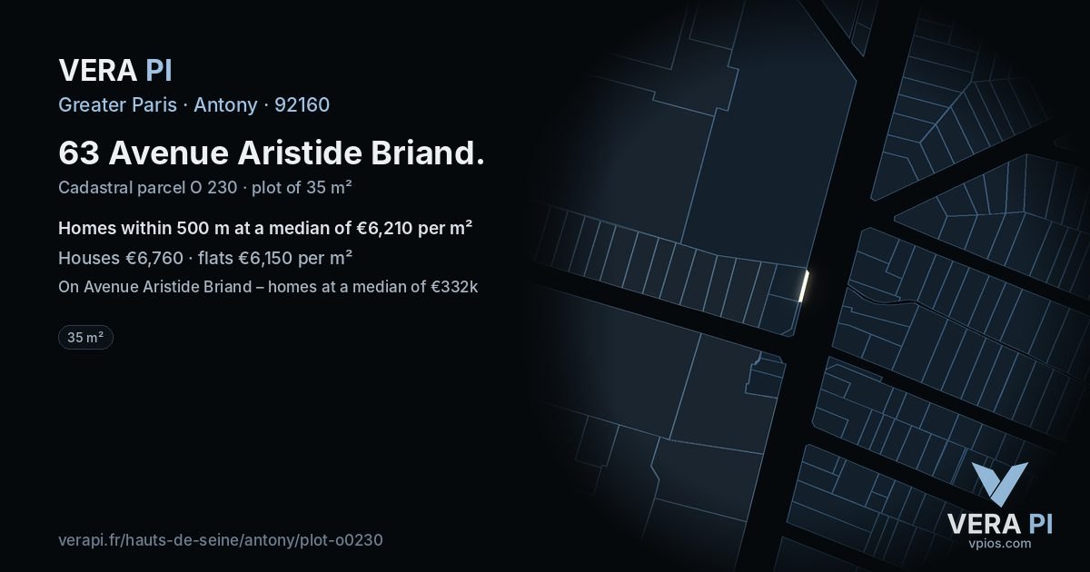 63 Avenue Aristide Briand, Antony at night – the plot lit, the parcels around coloured by the prices near them
