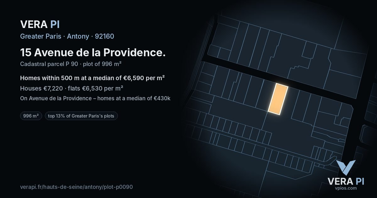 15 Avenue de la Providence, Antony at night – the plot lit, the parcels around coloured by the prices near them