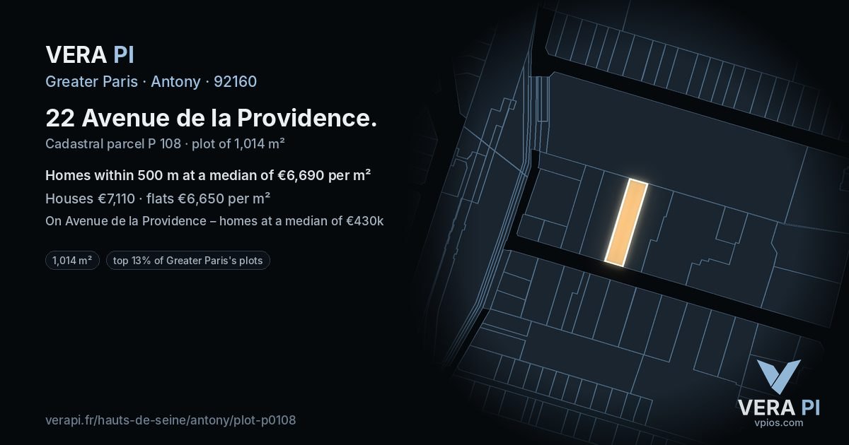 22 Avenue de la Providence, Antony at night – the plot lit, the parcels around coloured by the prices near them