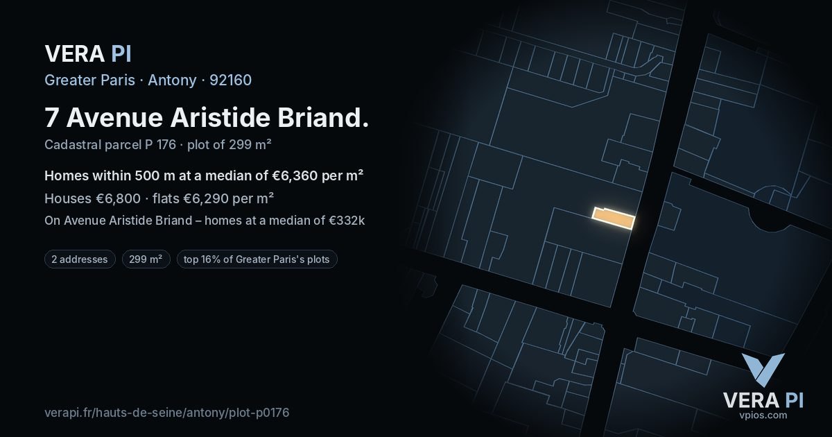 7 Avenue Aristide Briand, Antony at night – the plot lit, the parcels around coloured by the prices near them