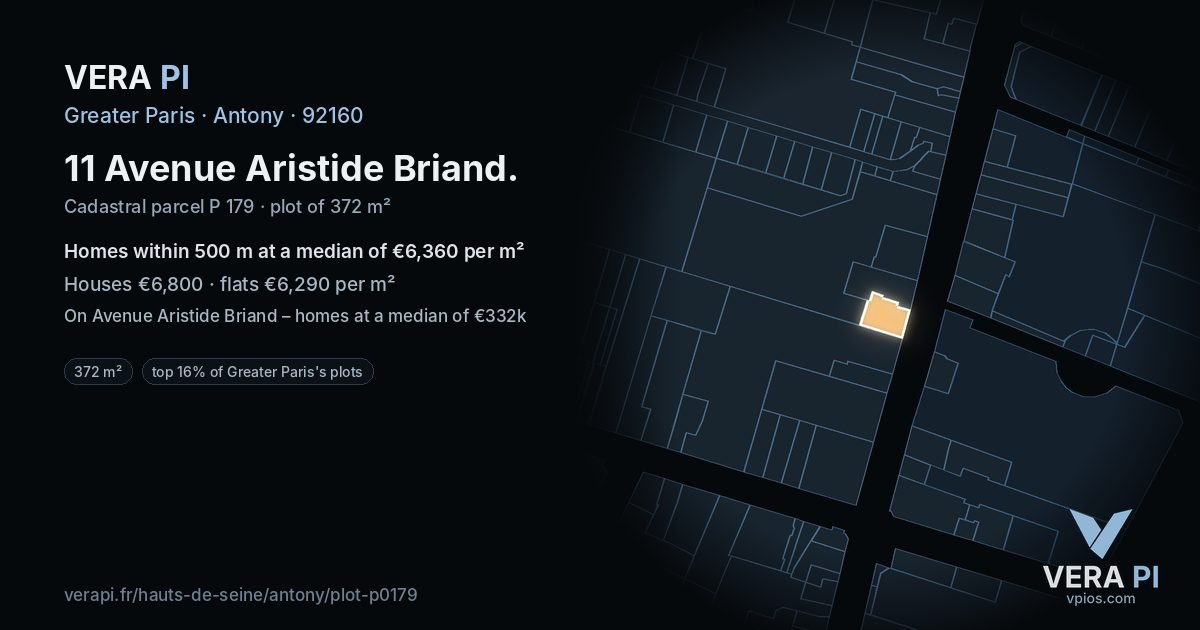 11 Avenue Aristide Briand, Antony at night – the plot lit, the parcels around coloured by the prices near them