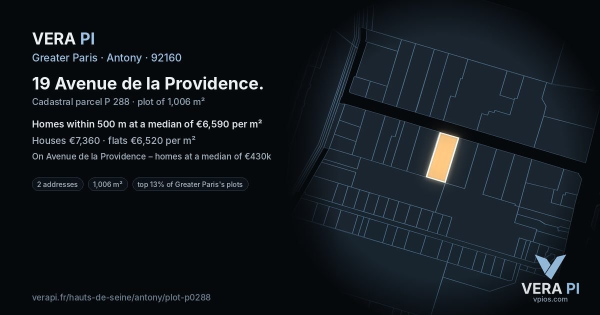 19 Avenue de la Providence, Antony at night – the plot lit, the parcels around coloured by the prices near them