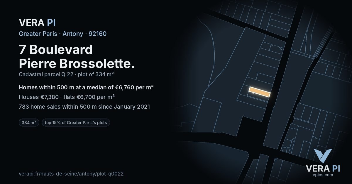 7 Boulevard Pierre Brossolette, Antony at night – the plot lit, the parcels around coloured by the prices near them
