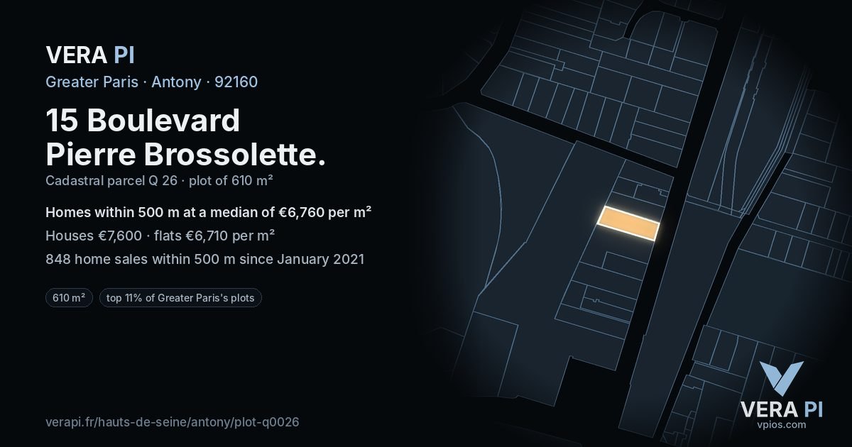 15 Boulevard Pierre Brossolette, Antony at night – the plot lit, the parcels around coloured by the prices near them