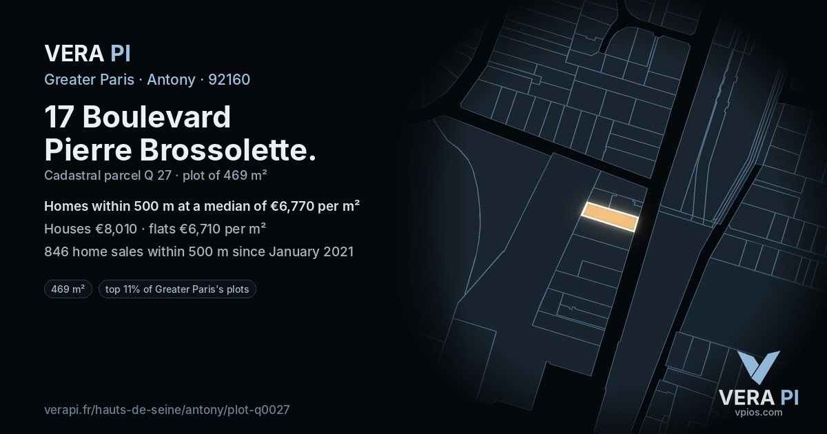17 Boulevard Pierre Brossolette, Antony at night – the plot lit, the parcels around coloured by the prices near them