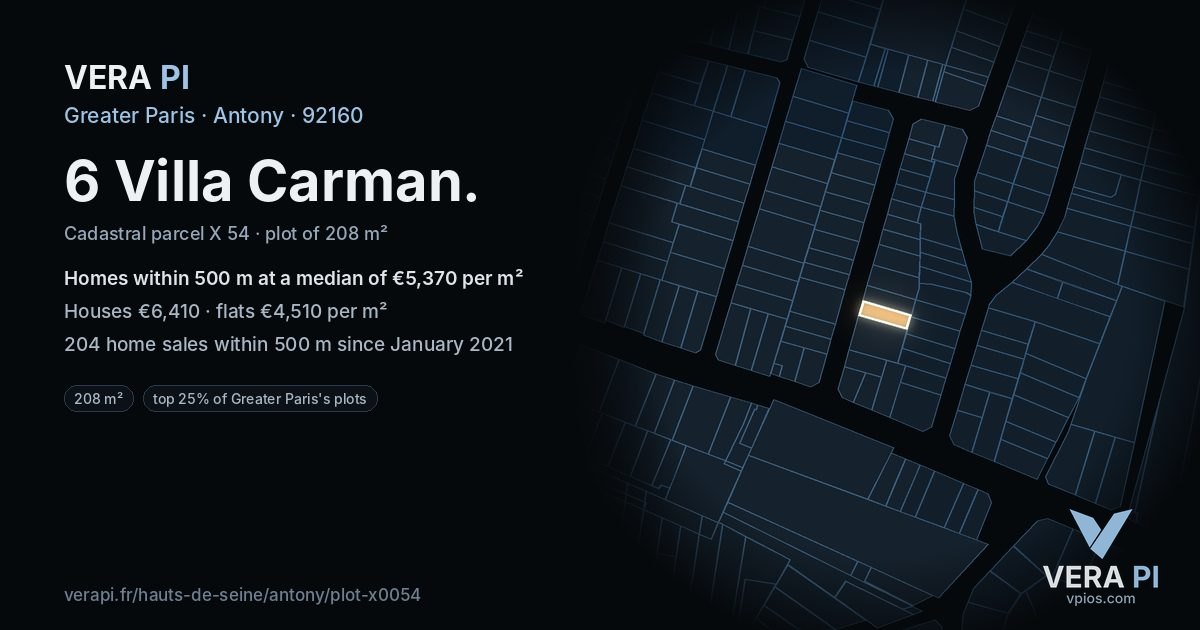 6 Villa Carman, Antony at night – the plot lit, the parcels around coloured by the prices near them