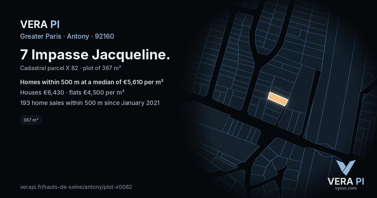 7 Impasse Jacqueline, Antony at night – the plot lit, the parcels around coloured by the prices near them
