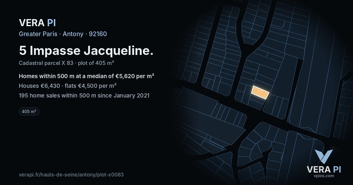 5 Impasse Jacqueline, Antony at night – the plot lit, the parcels around coloured by the prices near them
