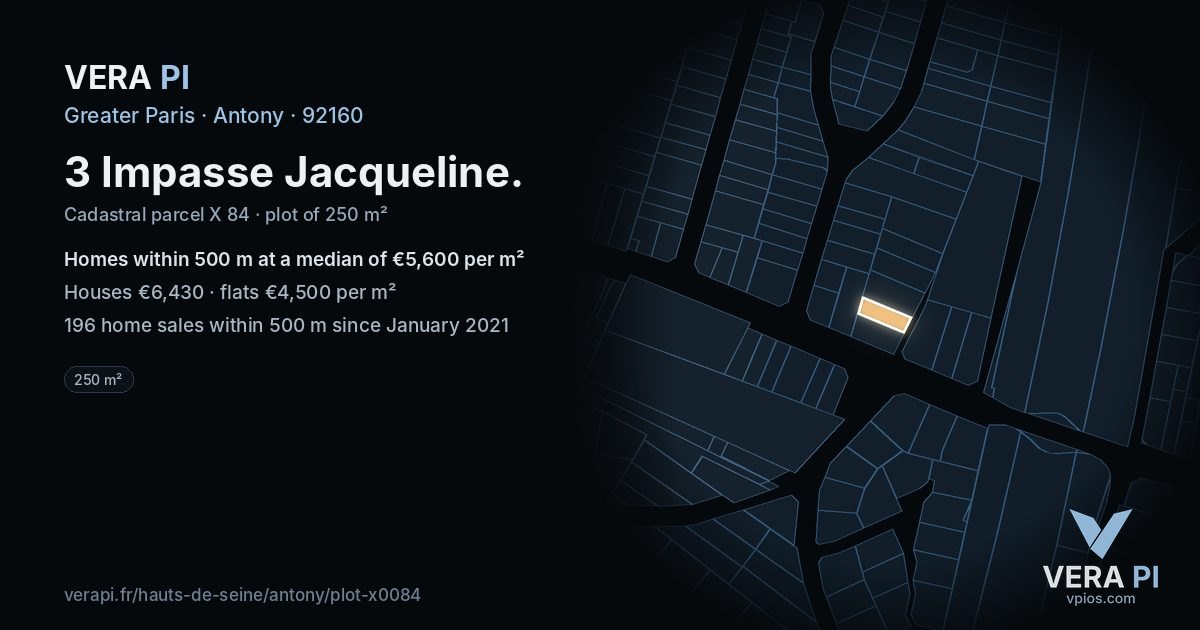 3 Impasse Jacqueline, Antony at night – the plot lit, the parcels around coloured by the prices near them