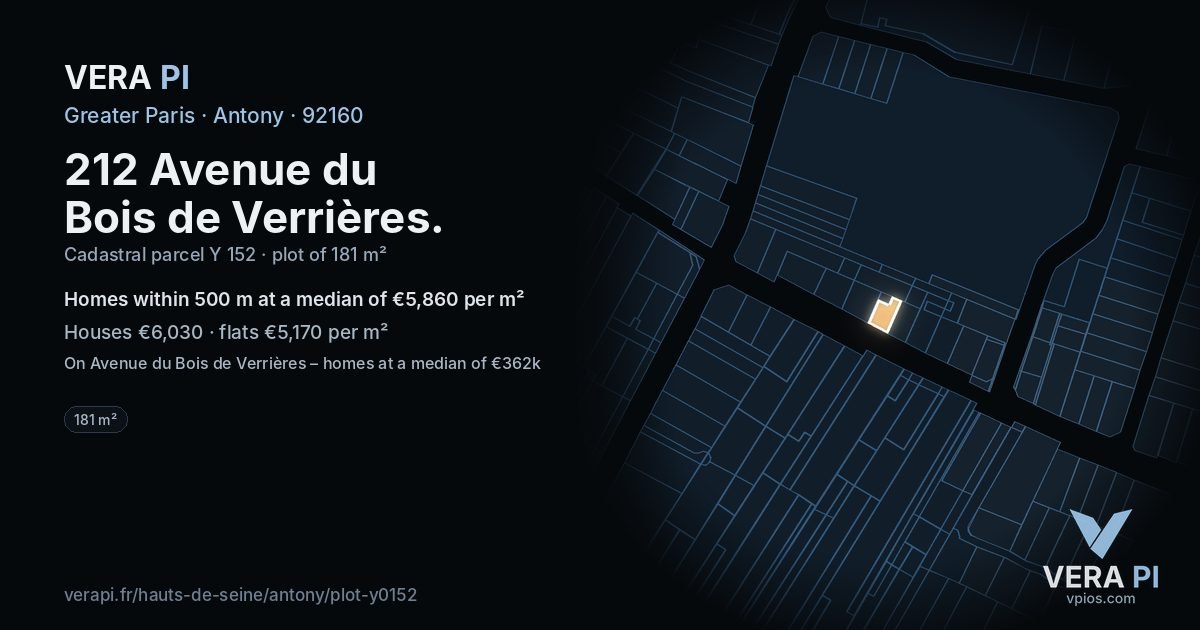 212 Avenue du Bois de Verrières, Antony at night – the plot lit, the parcels around coloured by the prices near them