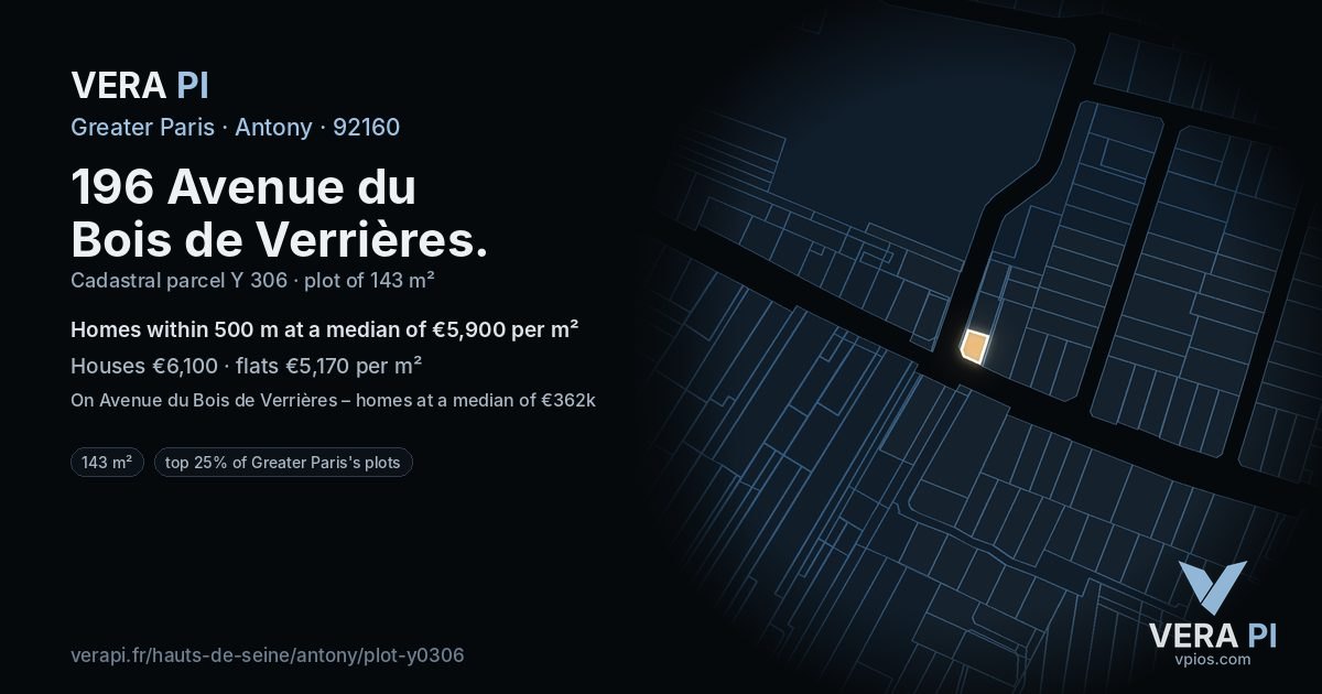 196 Avenue du Bois de Verrières, Antony at night – the plot lit, the parcels around coloured by the prices near them