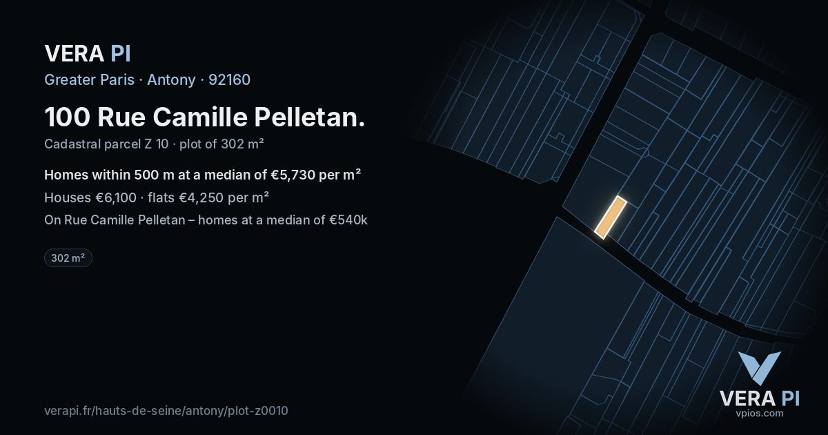 100 Rue Camille Pelletan, Antony at night – the plot lit, the parcels around coloured by the prices near them