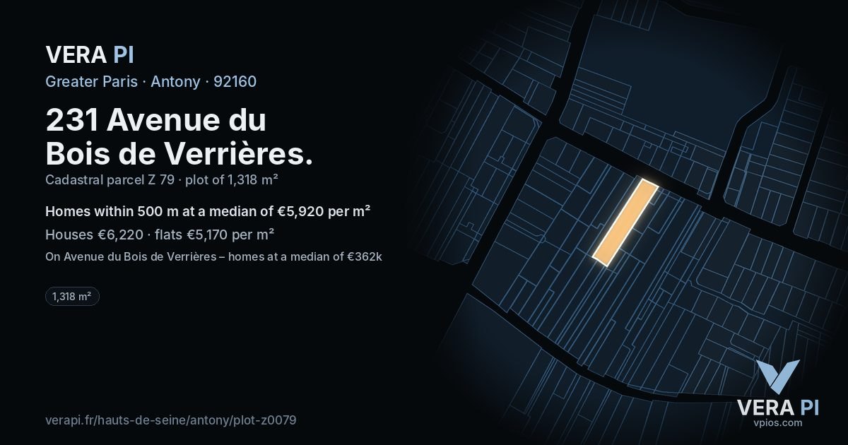 231 Avenue du Bois de Verrières, Antony at night – the plot lit, the parcels around coloured by the prices near them