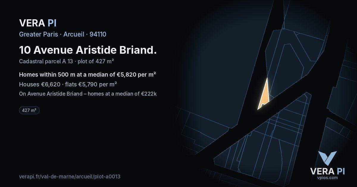 10 Avenue Aristide Briand, Arcueil at night – the plot lit, the parcels around coloured by the prices near them