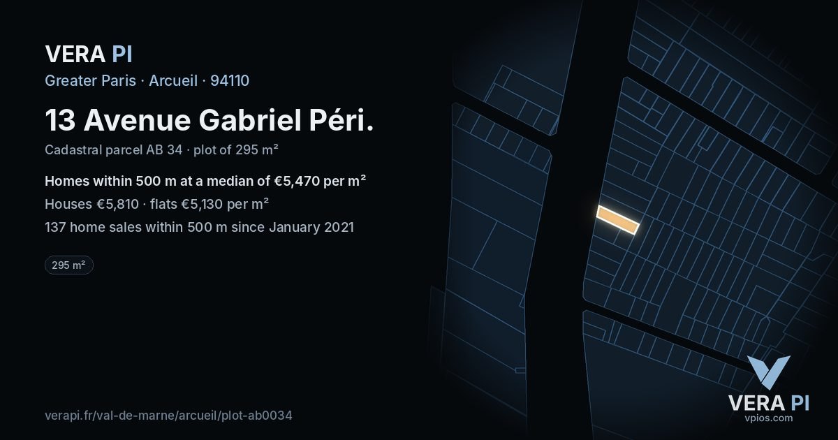 13 Avenue Gabriel Péri, Arcueil at night – the plot lit, the parcels around coloured by the prices near them