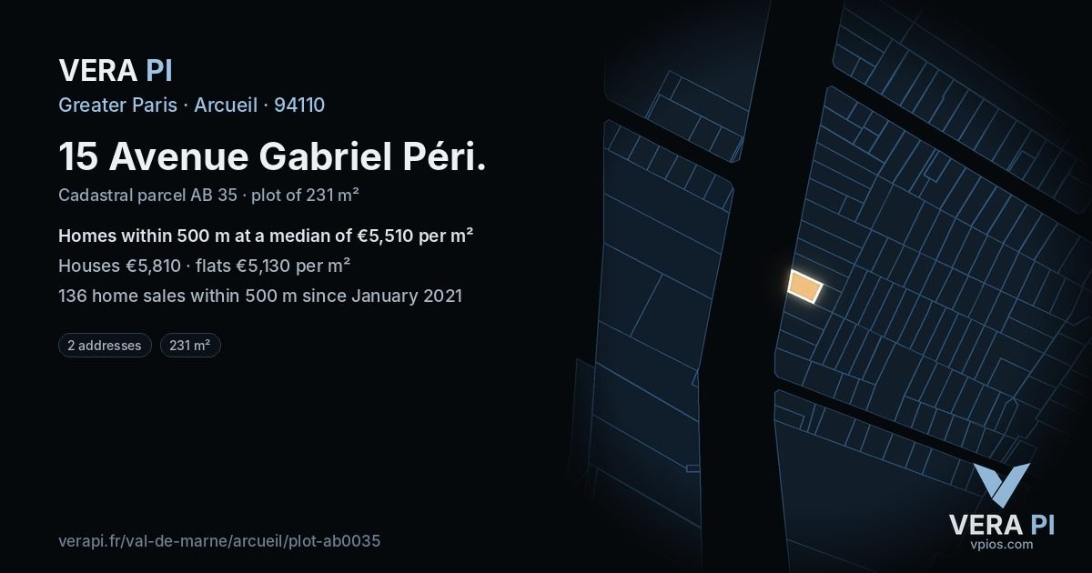 15 Avenue Gabriel Péri, Arcueil at night – the plot lit, the parcels around coloured by the prices near them