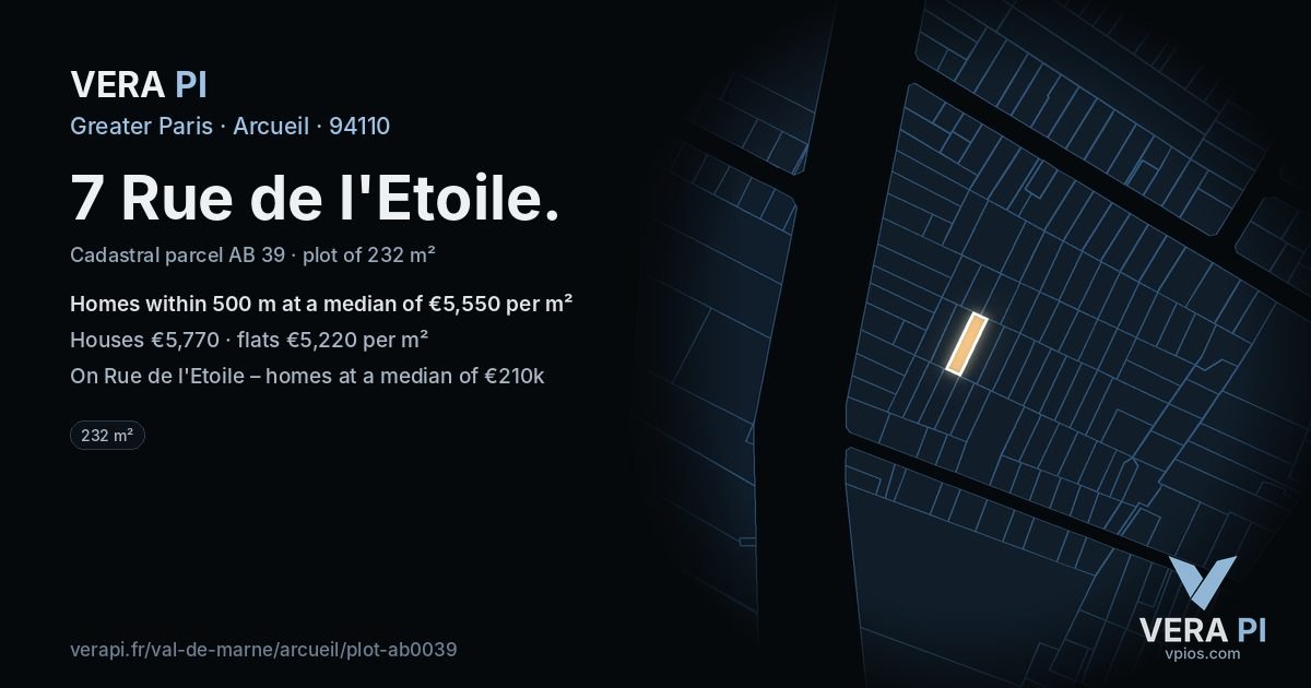 7 Rue de l'Etoile, Arcueil at night – the plot lit, the parcels around coloured by the prices near them