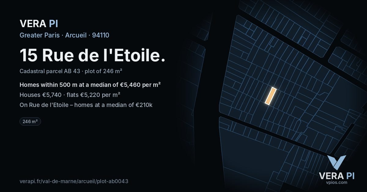 15 Rue de l'Etoile, Arcueil at night – the plot lit, the parcels around coloured by the prices near them