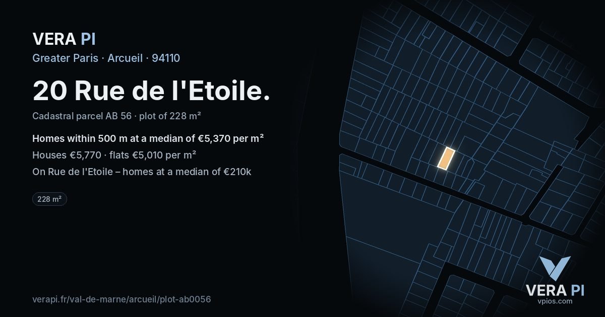 20 Rue de l'Etoile, Arcueil at night – the plot lit, the parcels around coloured by the prices near them