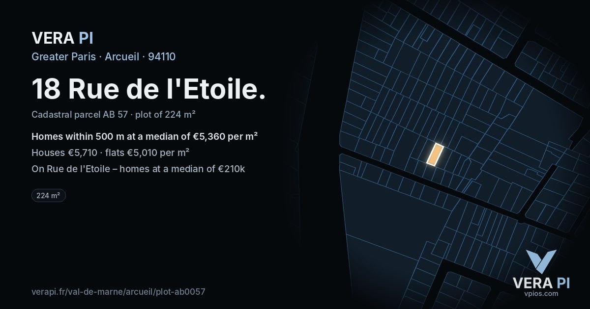 18 Rue de l'Etoile, Arcueil at night – the plot lit, the parcels around coloured by the prices near them