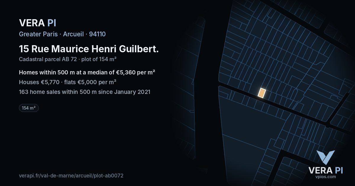 15 Rue Maurice Henri Guilbert, Arcueil at night – the plot lit, the parcels around coloured by the prices near them