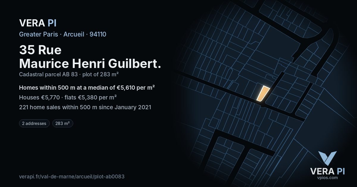 35 Rue Maurice Henri Guilbert, Arcueil at night – the plot lit, the parcels around coloured by the prices near them