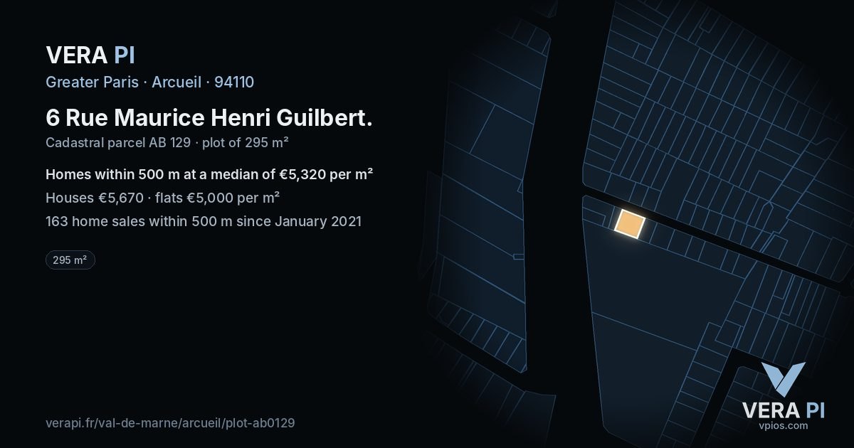 6 Rue Maurice Henri Guilbert, Arcueil at night – the plot lit, the parcels around coloured by the prices near them