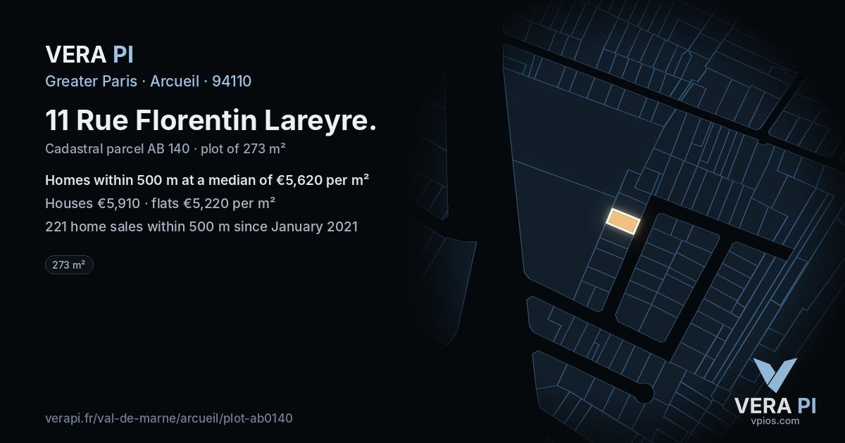 11 Rue Florentin Lareyre, Arcueil at night – the plot lit, the parcels around coloured by the prices near them