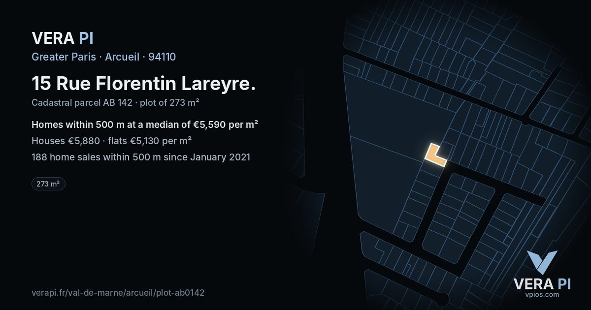 15 Rue Florentin Lareyre, Arcueil at night – the plot lit, the parcels around coloured by the prices near them
