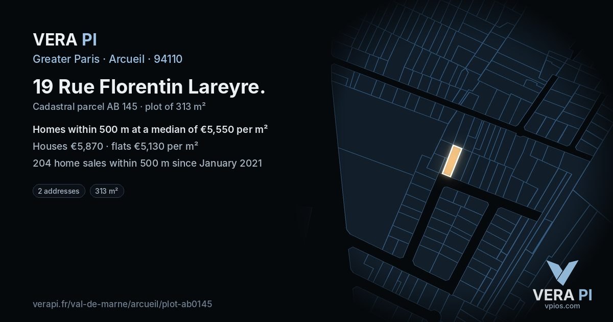 19 Rue Florentin Lareyre, Arcueil at night – the plot lit, the parcels around coloured by the prices near them