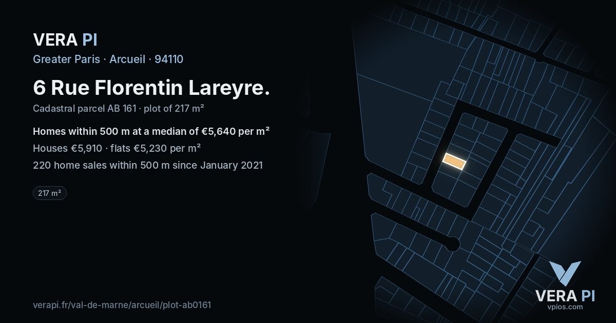 6 Rue Florentin Lareyre, Arcueil at night – the plot lit, the parcels around coloured by the prices near them