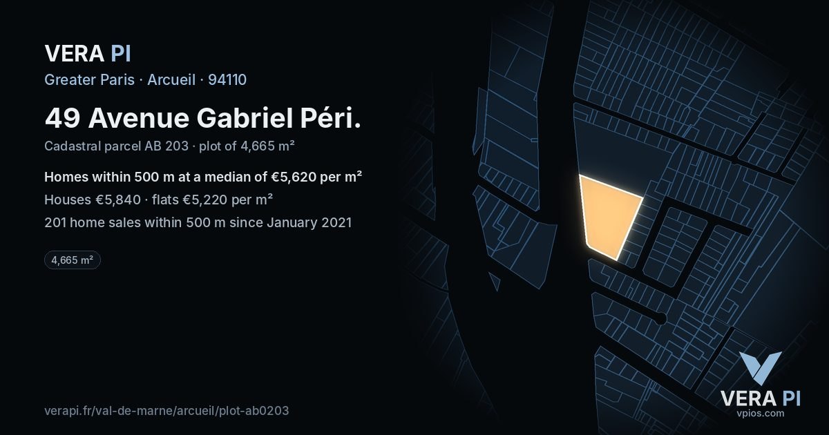 49 Avenue Gabriel Péri, Arcueil at night – the plot lit, the parcels around coloured by the prices near them