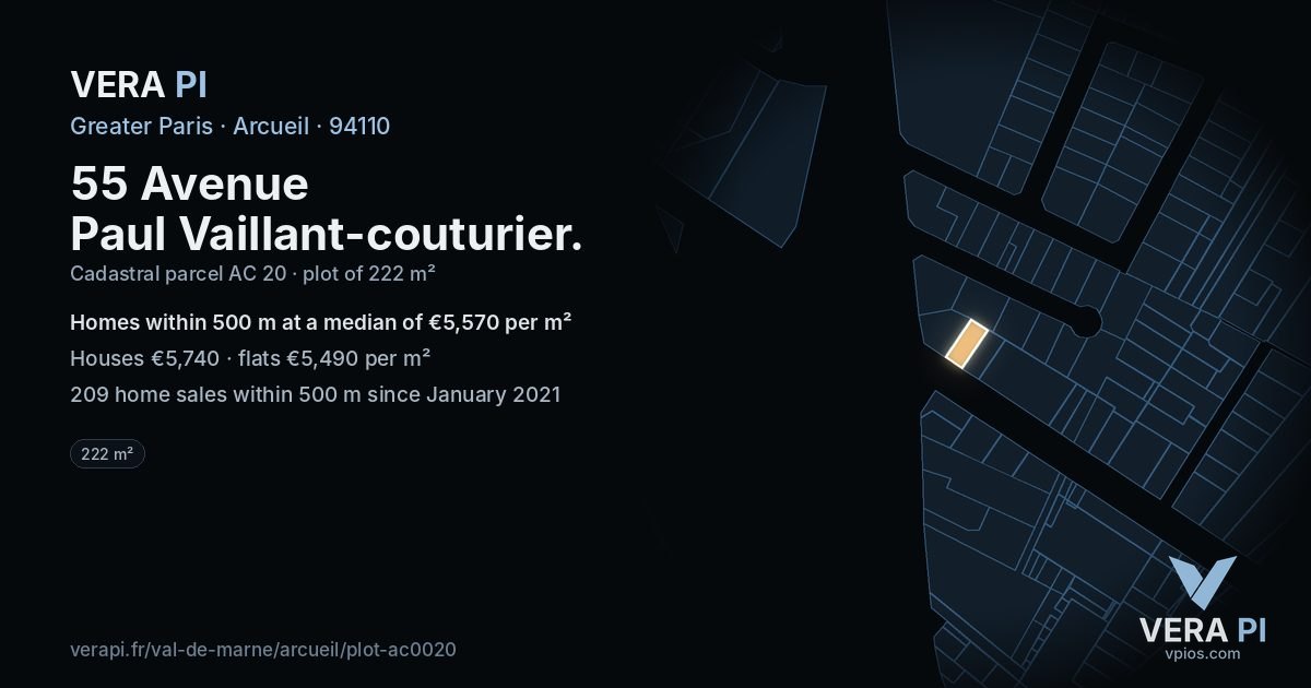 55 Avenue Paul Vaillant-couturier, Arcueil at night – the plot lit, the parcels around coloured by the prices near them