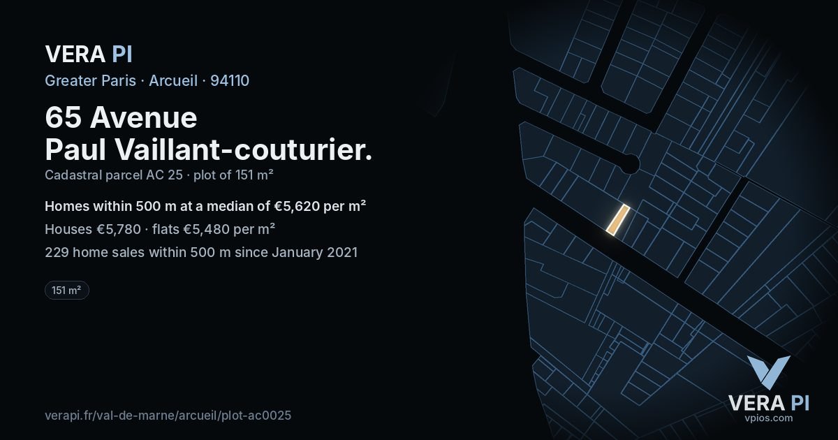 65 Avenue Paul Vaillant-couturier, Arcueil at night – the plot lit, the parcels around coloured by the prices near them