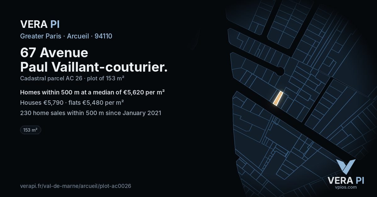 67 Avenue Paul Vaillant-couturier, Arcueil at night – the plot lit, the parcels around coloured by the prices near them