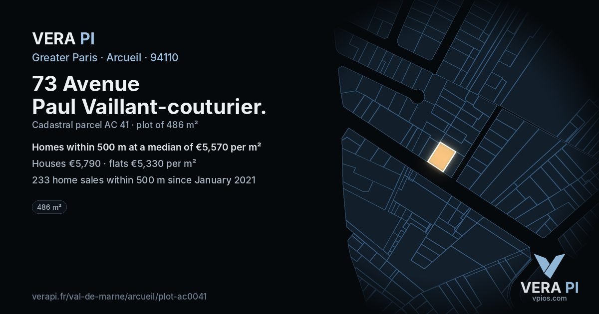 73 Avenue Paul Vaillant-couturier, Arcueil at night – the plot lit, the parcels around coloured by the prices near them
