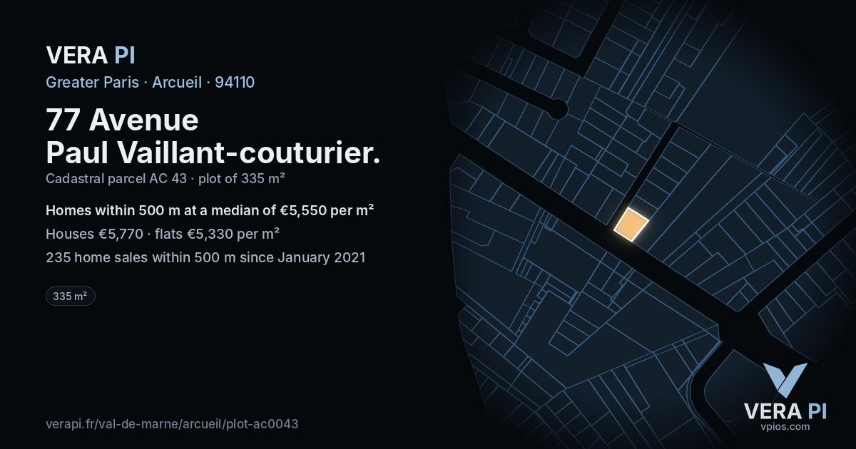 77 Avenue Paul Vaillant-couturier, Arcueil at night – the plot lit, the parcels around coloured by the prices near them