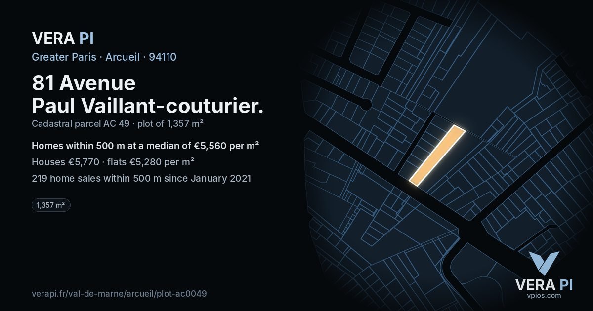 81 Avenue Paul Vaillant-couturier, Arcueil at night – the plot lit, the parcels around coloured by the prices near them