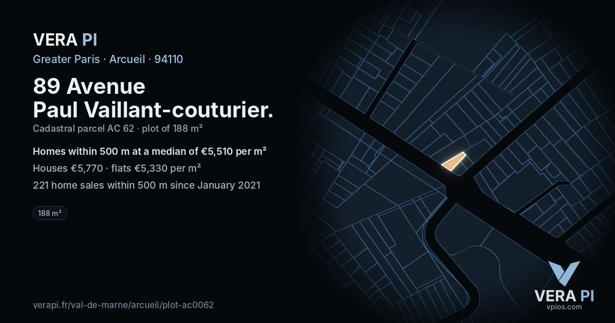 89 Avenue Paul Vaillant-couturier, Arcueil at night – the plot lit, the parcels around coloured by the prices near them