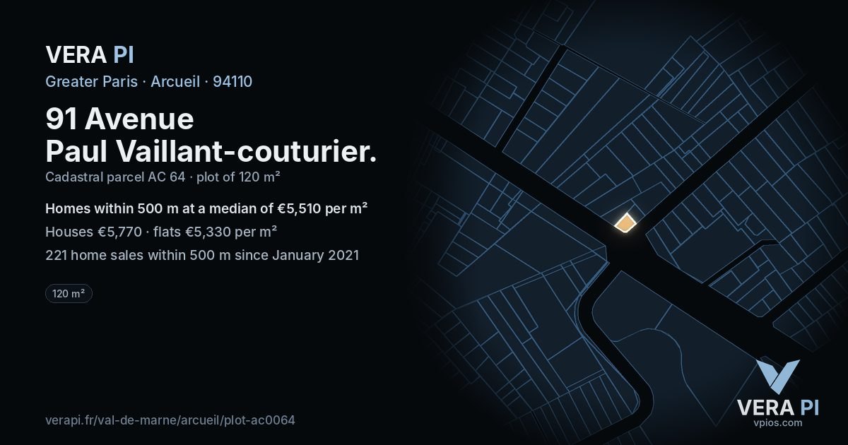 91 Avenue Paul Vaillant-couturier, Arcueil at night – the plot lit, the parcels around coloured by the prices near them