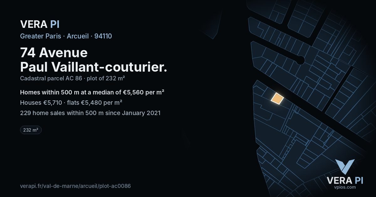 74 Avenue Paul Vaillant-couturier, Arcueil at night – the plot lit, the parcels around coloured by the prices near them