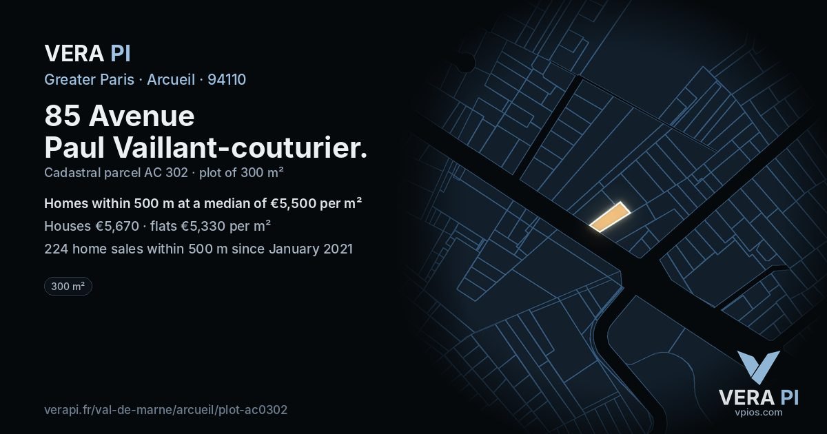 85 Avenue Paul Vaillant-couturier, Arcueil at night – the plot lit, the parcels around coloured by the prices near them