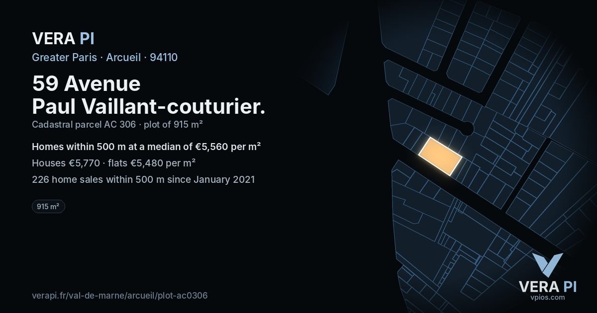 59 Avenue Paul Vaillant-couturier, Arcueil at night – the plot lit, the parcels around coloured by the prices near them