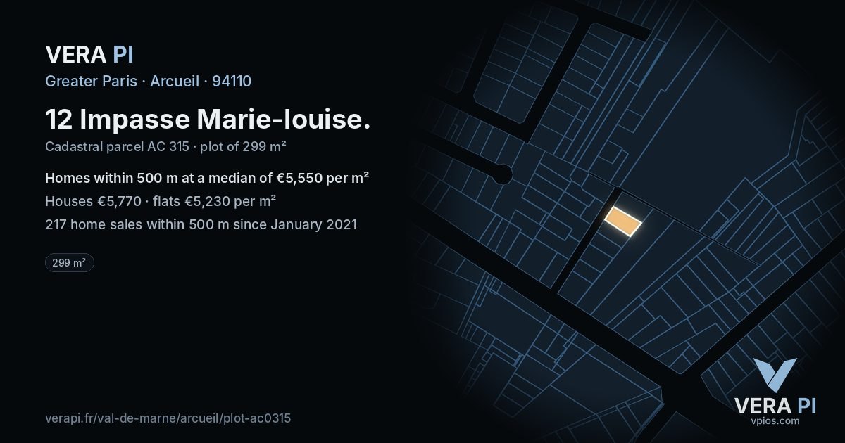 12 Impasse Marie-louise, Arcueil at night – the plot lit, the parcels around coloured by the prices near them