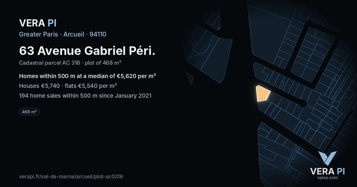 63 Avenue Gabriel Péri, Arcueil at night – the plot lit, the parcels around coloured by the prices near them