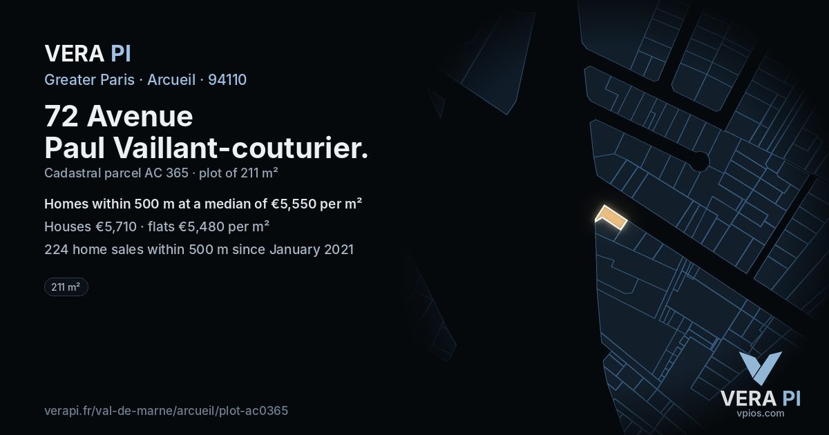 72 Avenue Paul Vaillant-couturier, Arcueil at night – the plot lit, the parcels around coloured by the prices near them