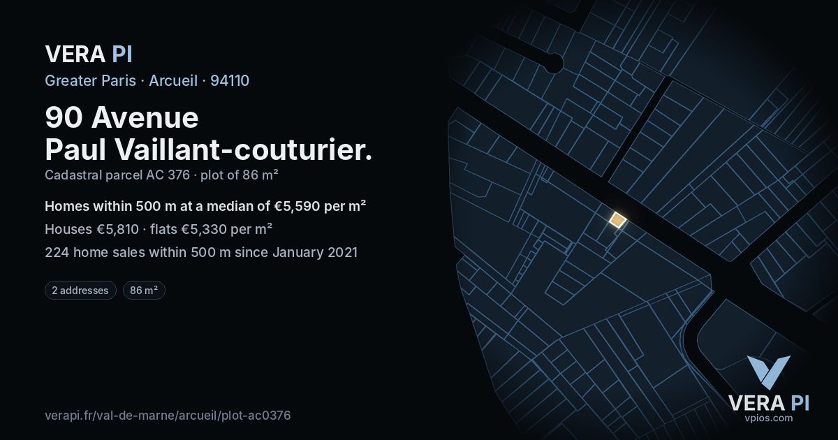 90 Avenue Paul Vaillant-couturier, Arcueil at night – the plot lit, the parcels around coloured by the prices near them